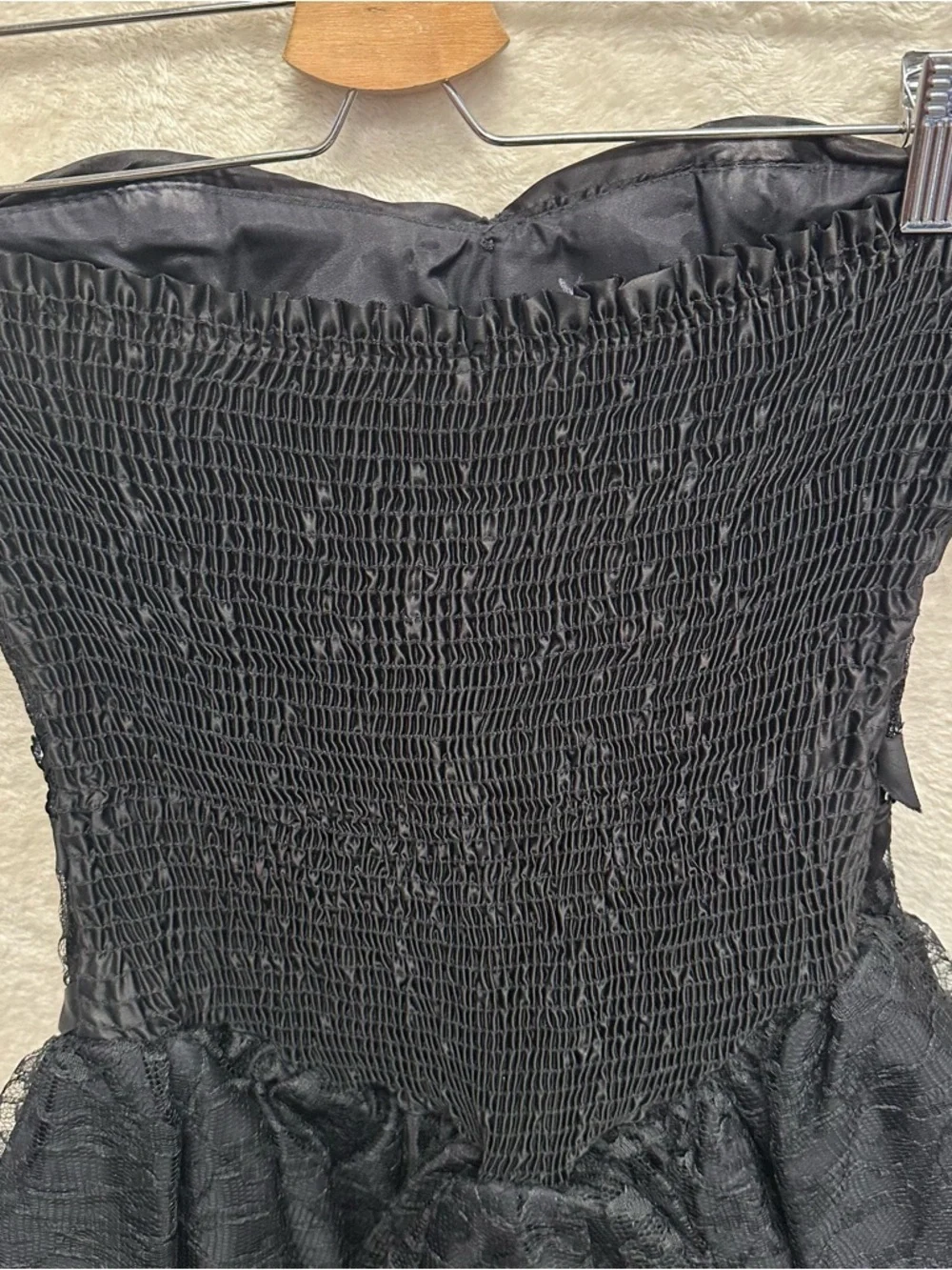 Vintage Black Strapless Lace Cocktail Dress Tiered whimsigoth Mini Dress medium